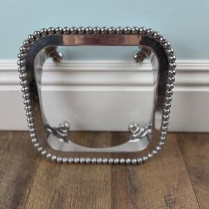 Mariposa String of Pearls Silver Cast Aluminum Square Trivet Riser 9 Inch